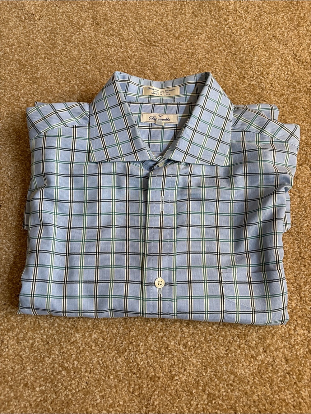 Faconnable Light Blue and Green Windowpane Dress Shirt